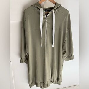 Zara Sage Green Hooded Half-Zip dress with White Drawcords